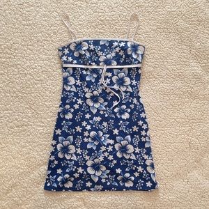 Blue Hawaiian Print Mini Dress